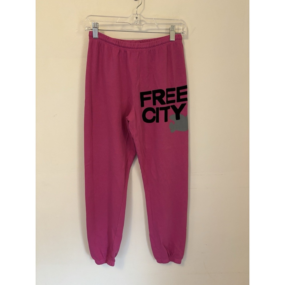 FREE CITY Sweatpants Womens XS Pink Graphic Joggers Comfy Streetwear